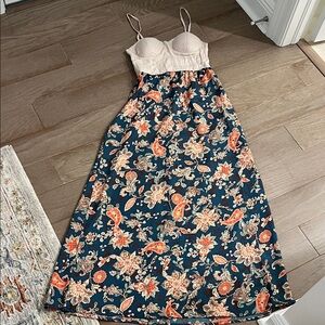 Floral Maxi Dress with Cream Bodice